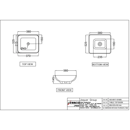 Раковина Essco Aspire AIS-WHT-101905 Белая
